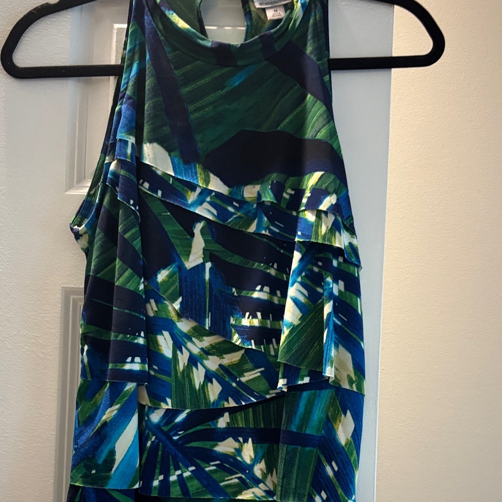 Worthington Green and Blue Tropical Print Top